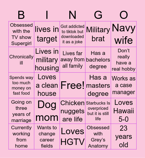 Gloria Bingo Card