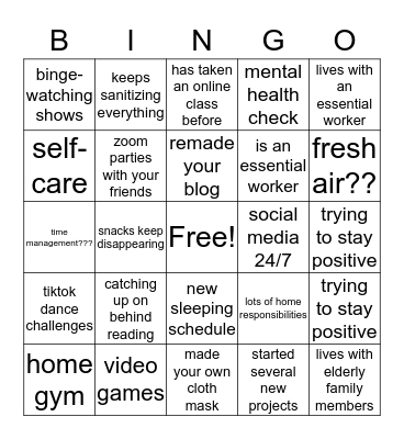 QUARANTINE BINGO Card