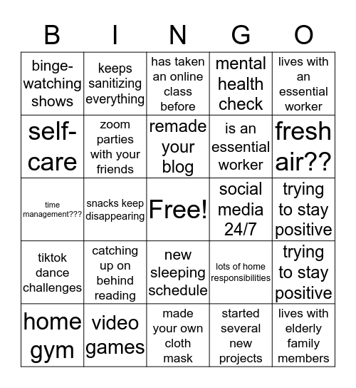 QUARANTINE BINGO Card