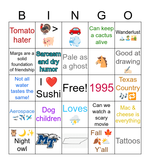 what do we have in common Bingo Card