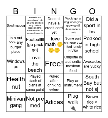 Nate Bingo Card