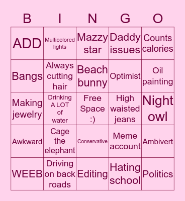 Grace’s bingo!! Bingo Card