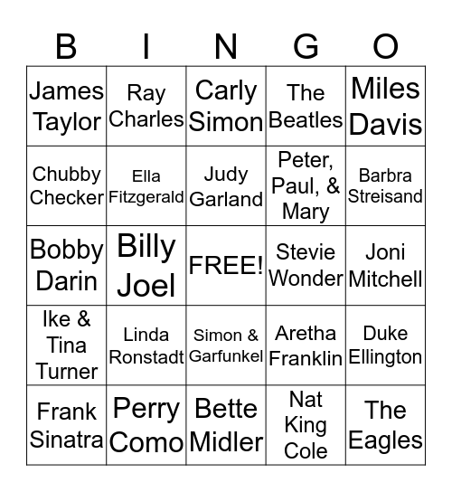 Musical Decades Bingo Card