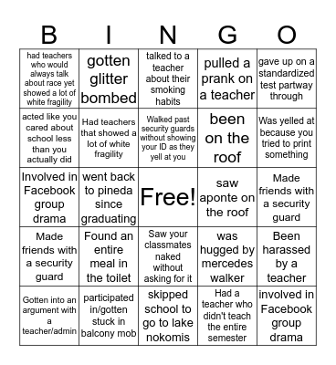 South High Bingo Card
