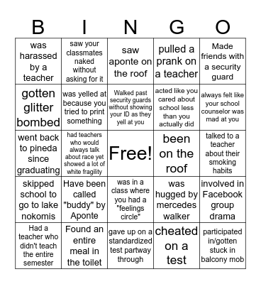South High Bingo Card