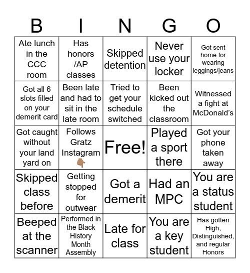 Gratz Bingo!!! Bingo Card