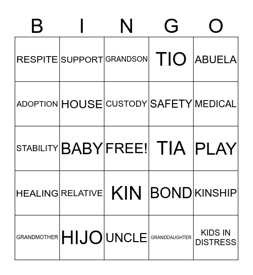 KINSHIP Bingo Card