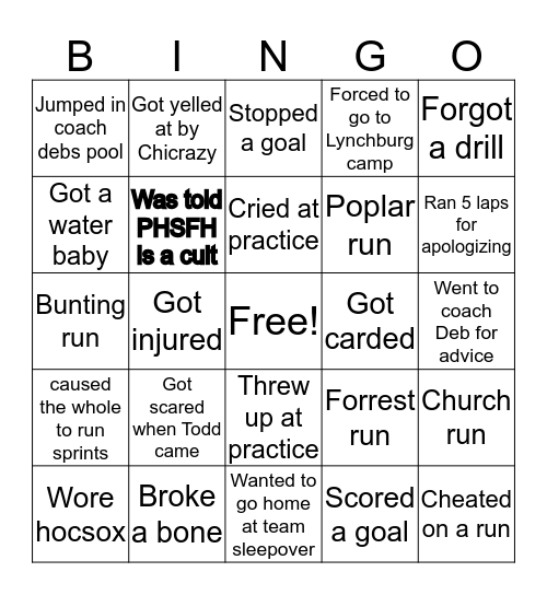 PHS FH Bingo Card