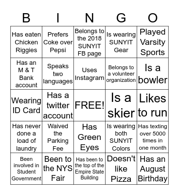 SUNYIT Bingo Card