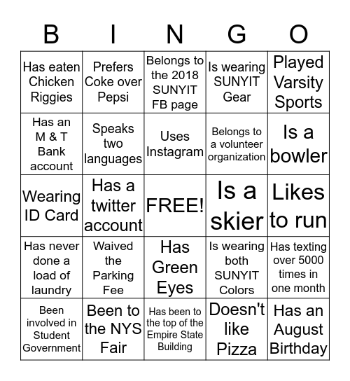 SUNYIT Bingo Card