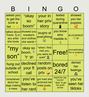 Emily’s Friends BINGO 🤩 Bingo Card