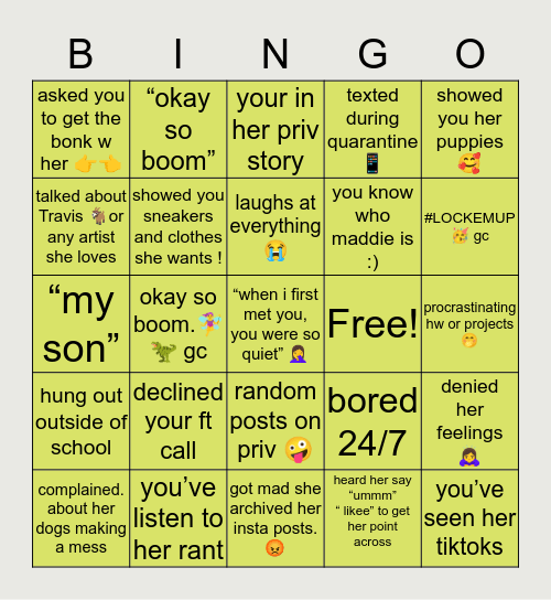 Emily’s Friends BINGO 🤩 Bingo Card