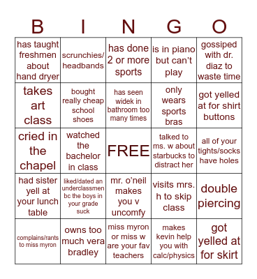 quigley girl bingo Card