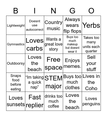 Serena Bingo Card