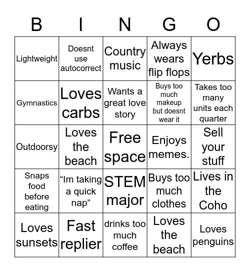 Serena Bingo Card