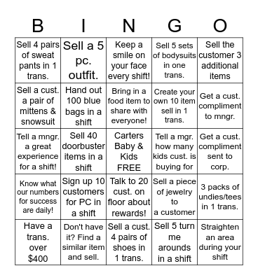 Carter's Baby and Kids Bingo Card