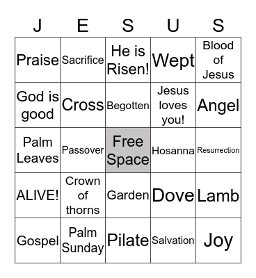 Resurrection Bingo Card