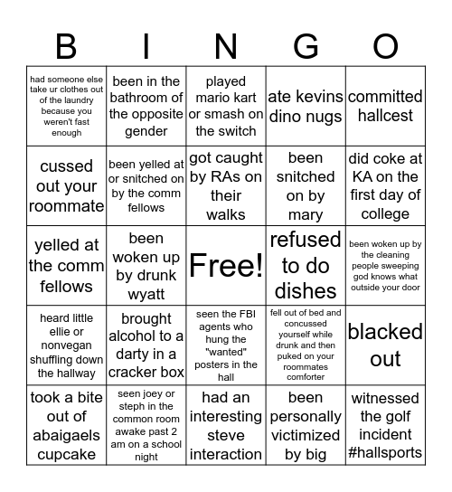 East C Floor 3 Bingo Card