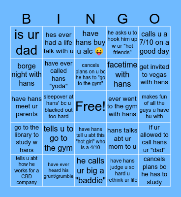 Being Friends with Hans Bingo Card