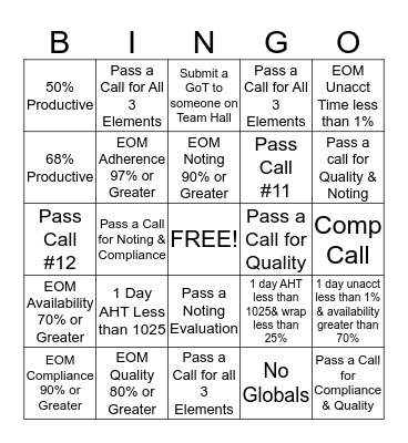 Team Hall's CAU BINGO Card