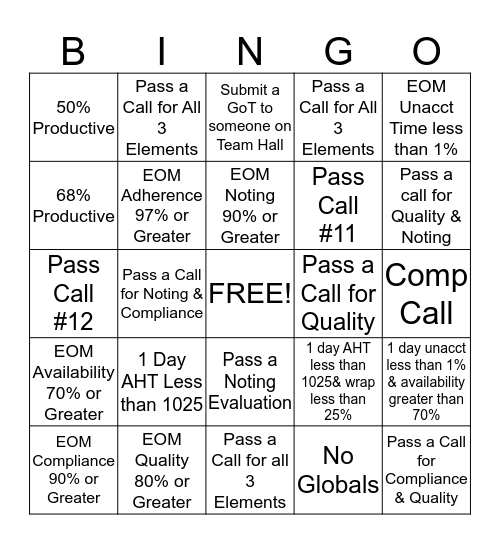 Team Hall's CAU BINGO Card