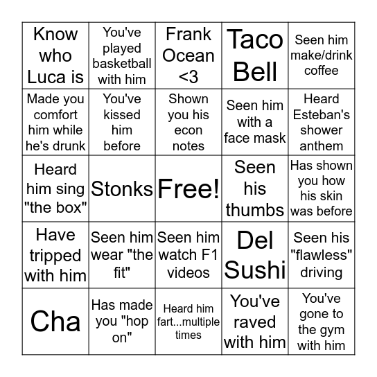 Steve's Bingo Card