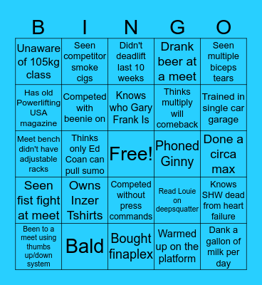 Old Man Powerlifter Bingo Card