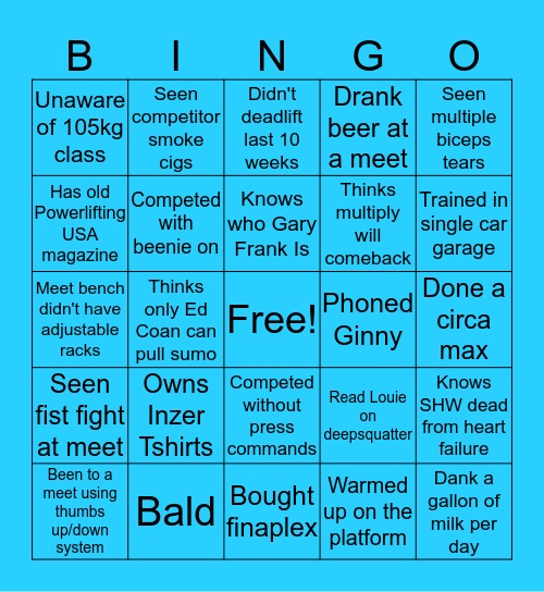 Old Man Powerlifter Bingo Card