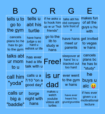 being friends with hans Bingo Card