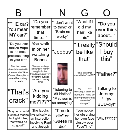 Sophia Bingo Card