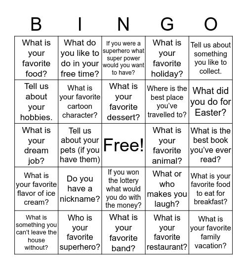 get to know you bingo sheet