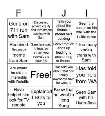 Being Friends with Sam Bingo Card