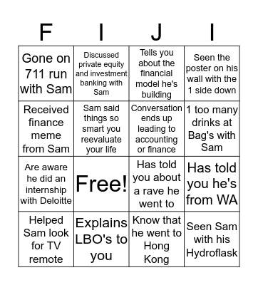 Being Friends with Sam Bingo Card