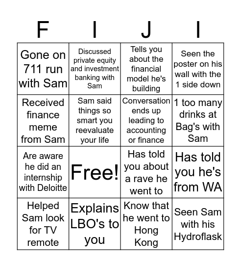 Being Friends with Sam Bingo Card