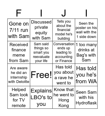 Being Friends with Sam Bingo Card