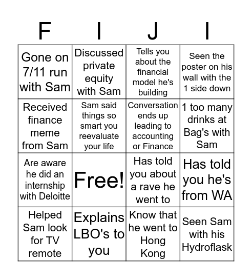 Being Friends with Sam Bingo Card