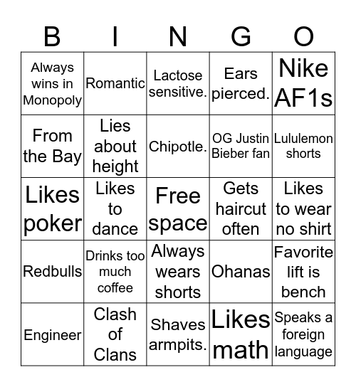Nathan Kang Bingo Card