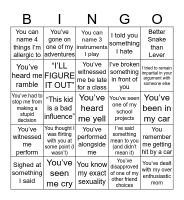 Logan’s Bingo Card