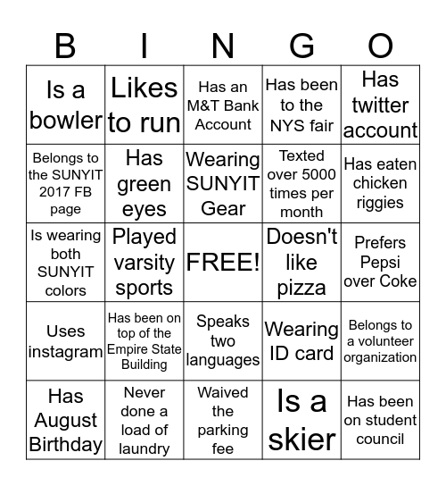 SUNYIT BINGO Card