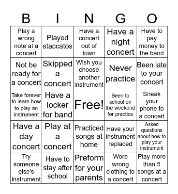 Band bingo Card