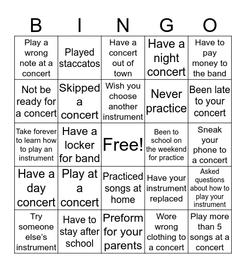 Band bingo Card