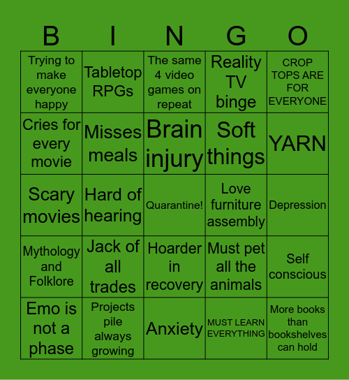 Trainwreck Bingo Card