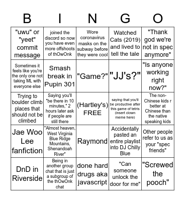 thOwOnk Bingo Card
