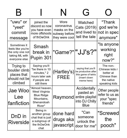 thOwOnk Bingo Card