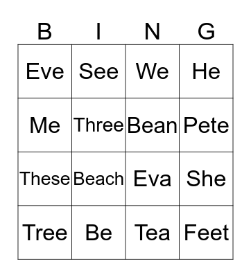 Long E sound Bingo Card