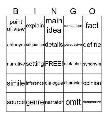 Vocabulary Bingo Card