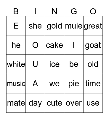 Long Vowel Sounds Bingo Card