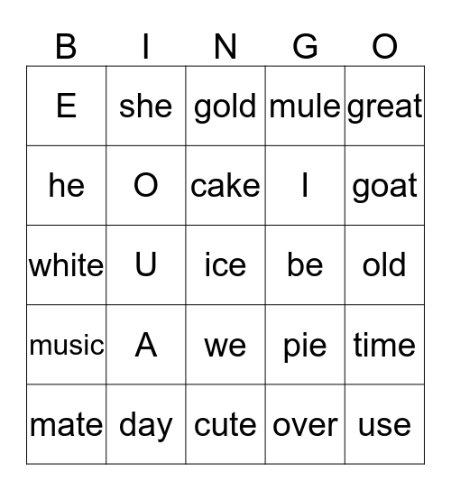 Long Vowel Sounds Bingo Card