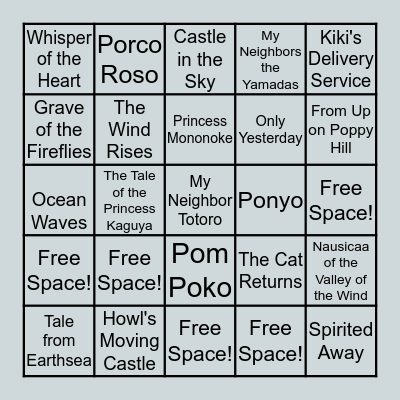 Studio Ghibli Bingo Card