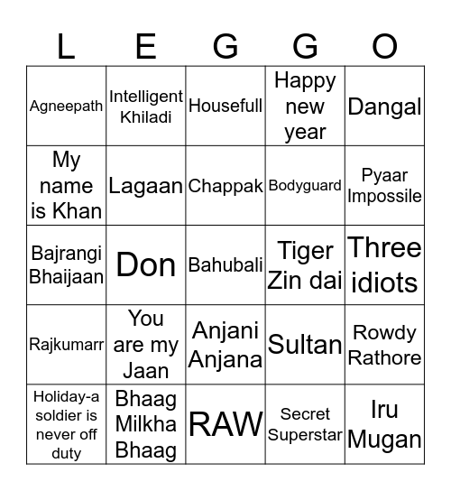Indian movies lovers, which of these have you watched/seen? Bingo Card